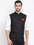 Men's Black Cotton Silk Blend Nehru Jacket